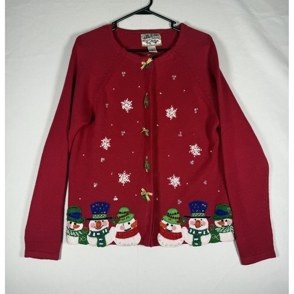 Heirloom Collectibles Sweaters - VTG Heirloom Collectable Christmas Sweater Women's Small Red Snowman Embellished
